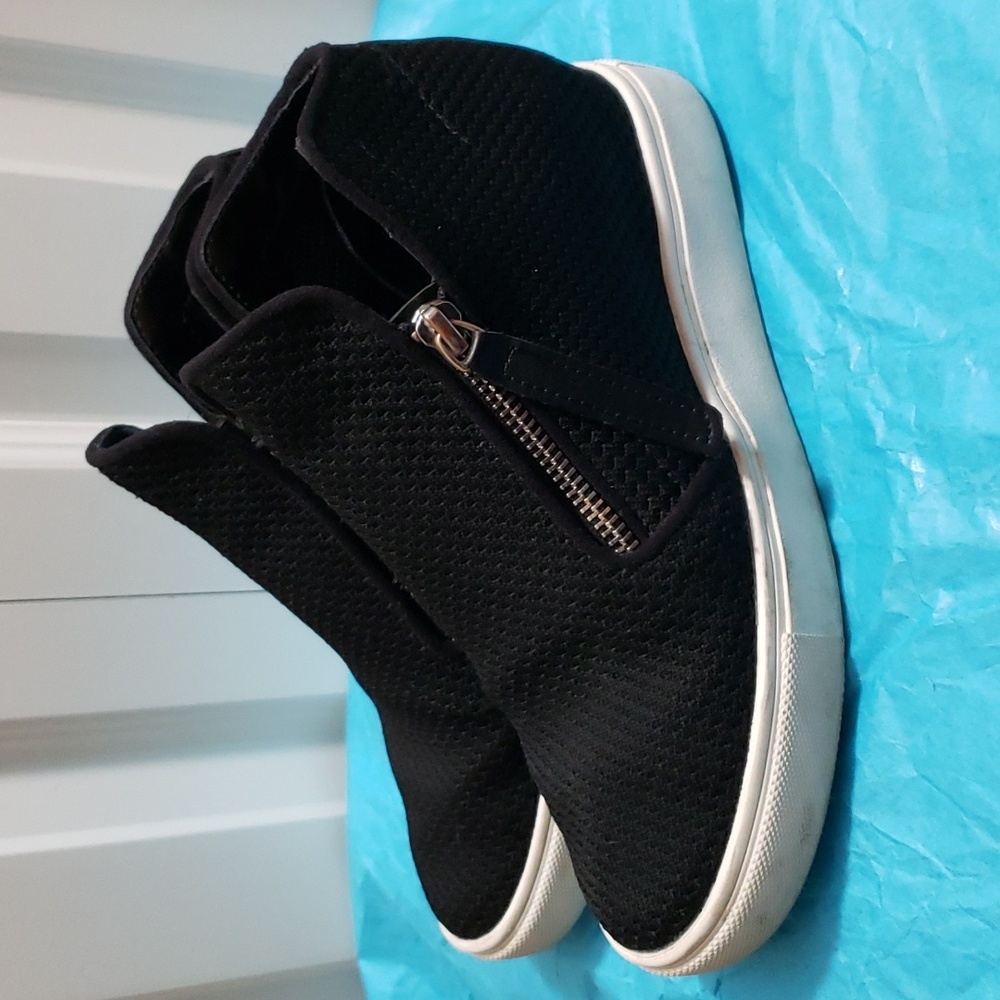 Steve Madden CLICK Wedge Heel High Top Mesh Dual-zip Platform Sneakers 6 Black